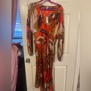 NWT Anthropologie silk pattern wrap midi dress